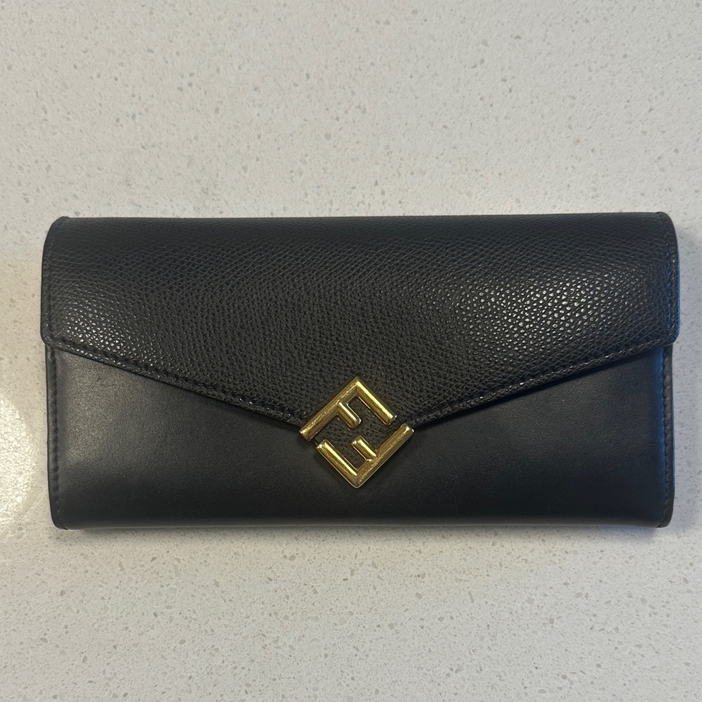 Fendi Black Wallet with Gold Accent